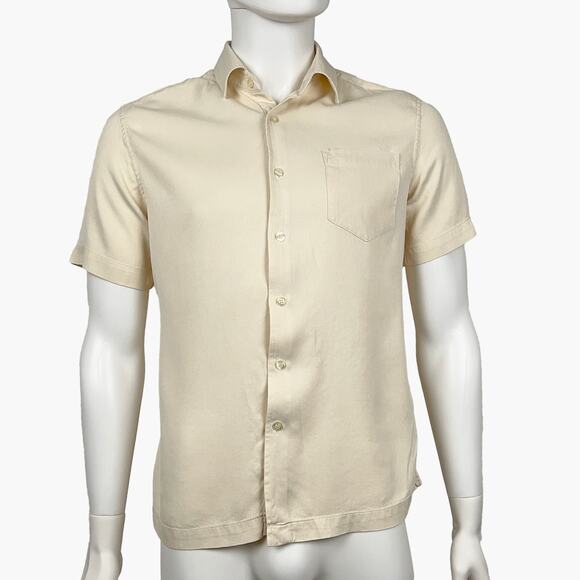MURANO Silk Blend Short-Sleeve Button-Up Shirt (Cream | Med) - Picture 1 of 6
